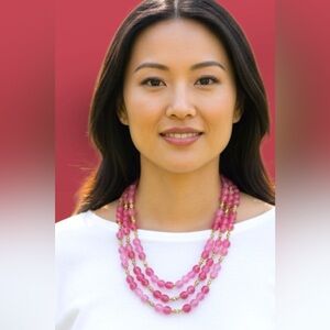 Miriam Haskell Pink and Gold Beaded Necklace